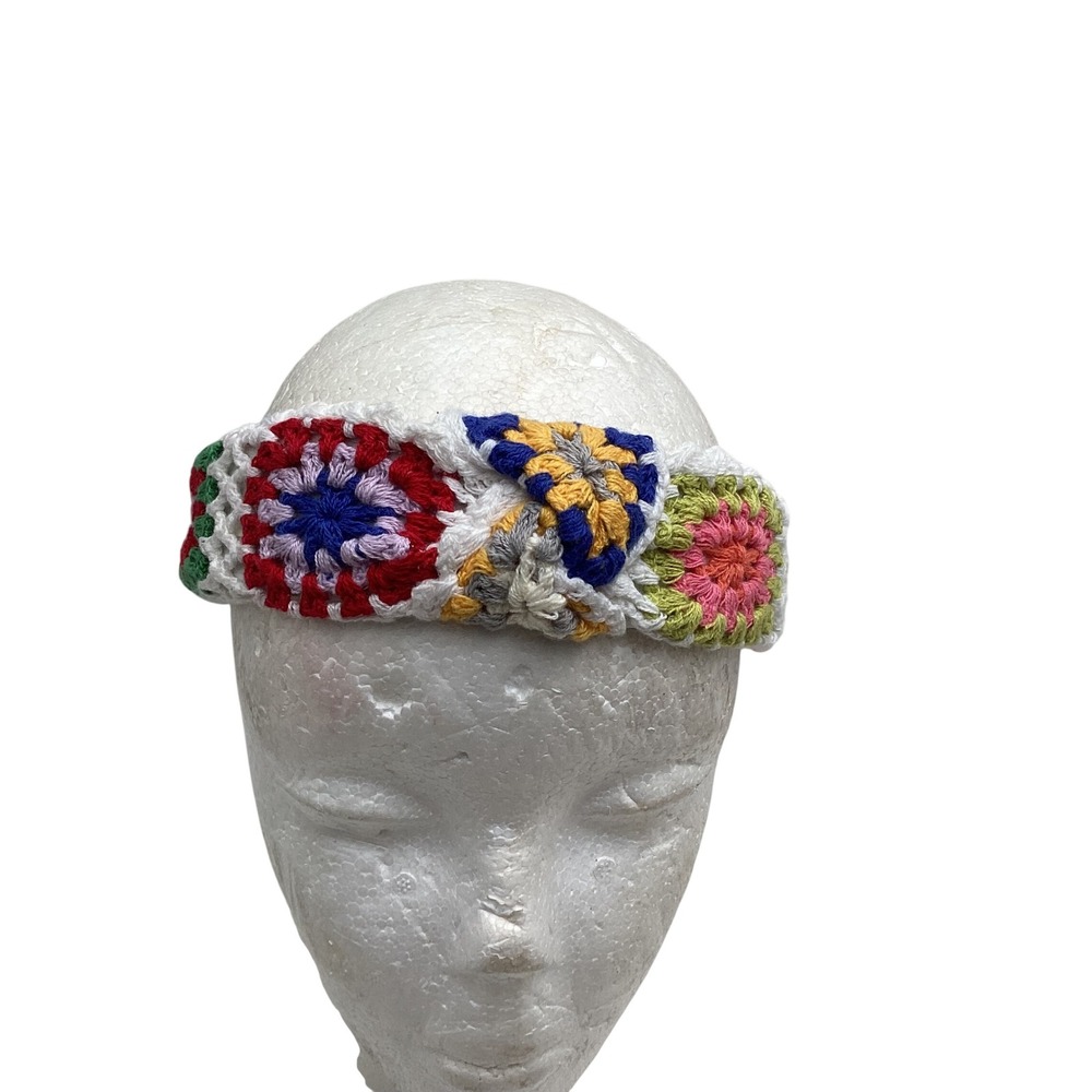 Granny Square Crochet Twisted Knot Headband Boho Retro Multi Color Accessory